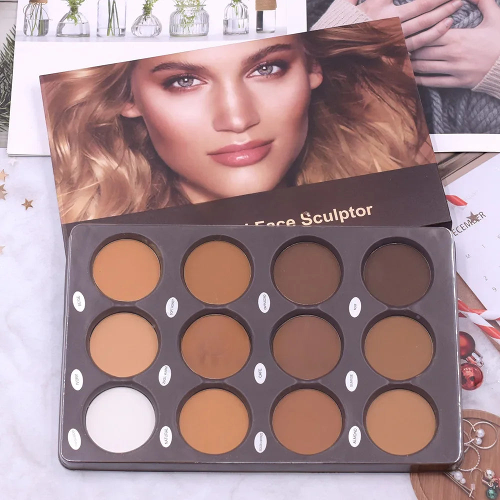 Palette Contour Fond de Teint Mat - Contouring 3D Visage Femme Ombre Bronze Maquillage Professionnel