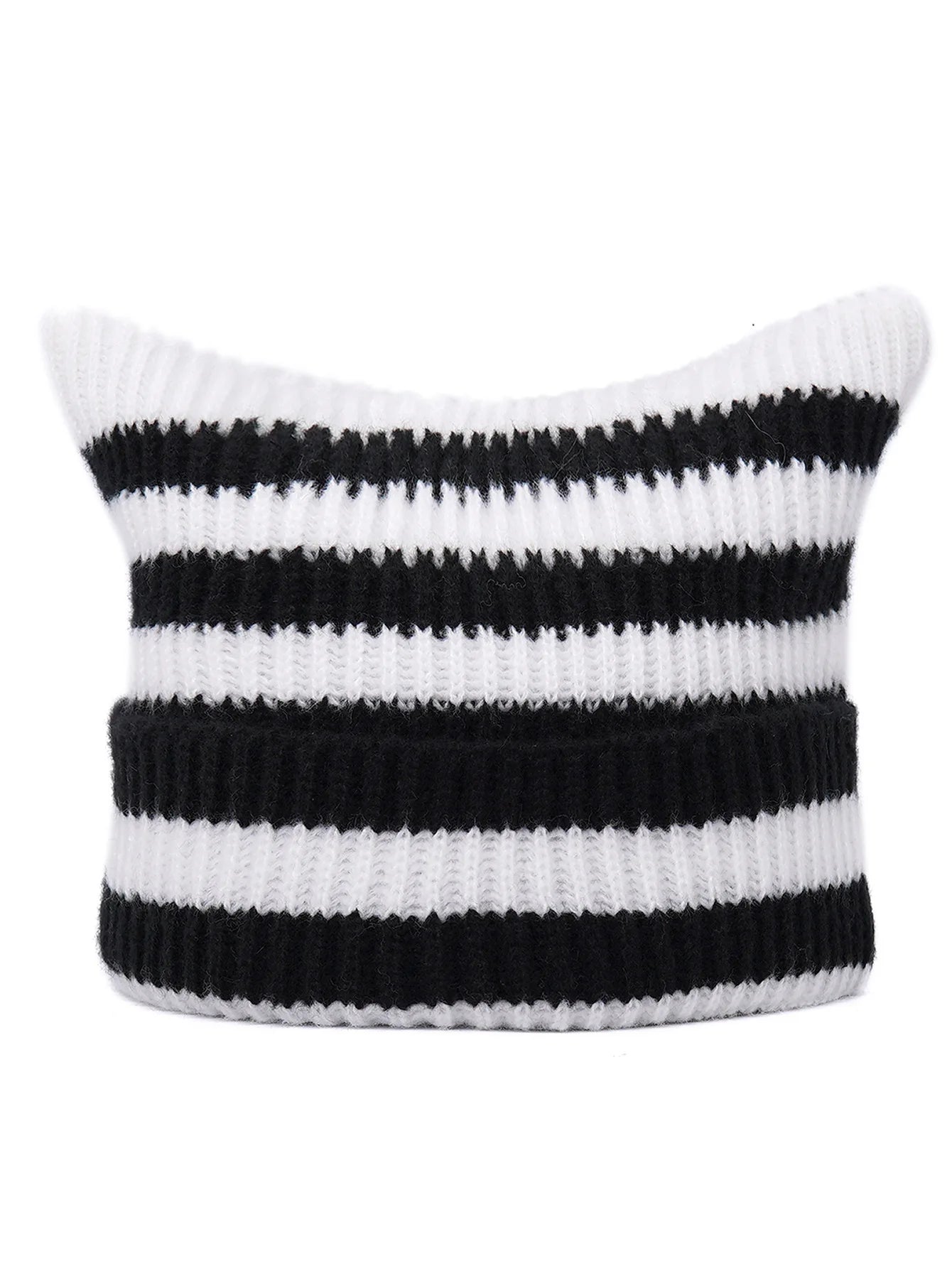 Bonnet Oreilles Chat Étoiles Rayures YK2 - Bonnet Hiver Femme Fille Petit Diable Tricoté Party