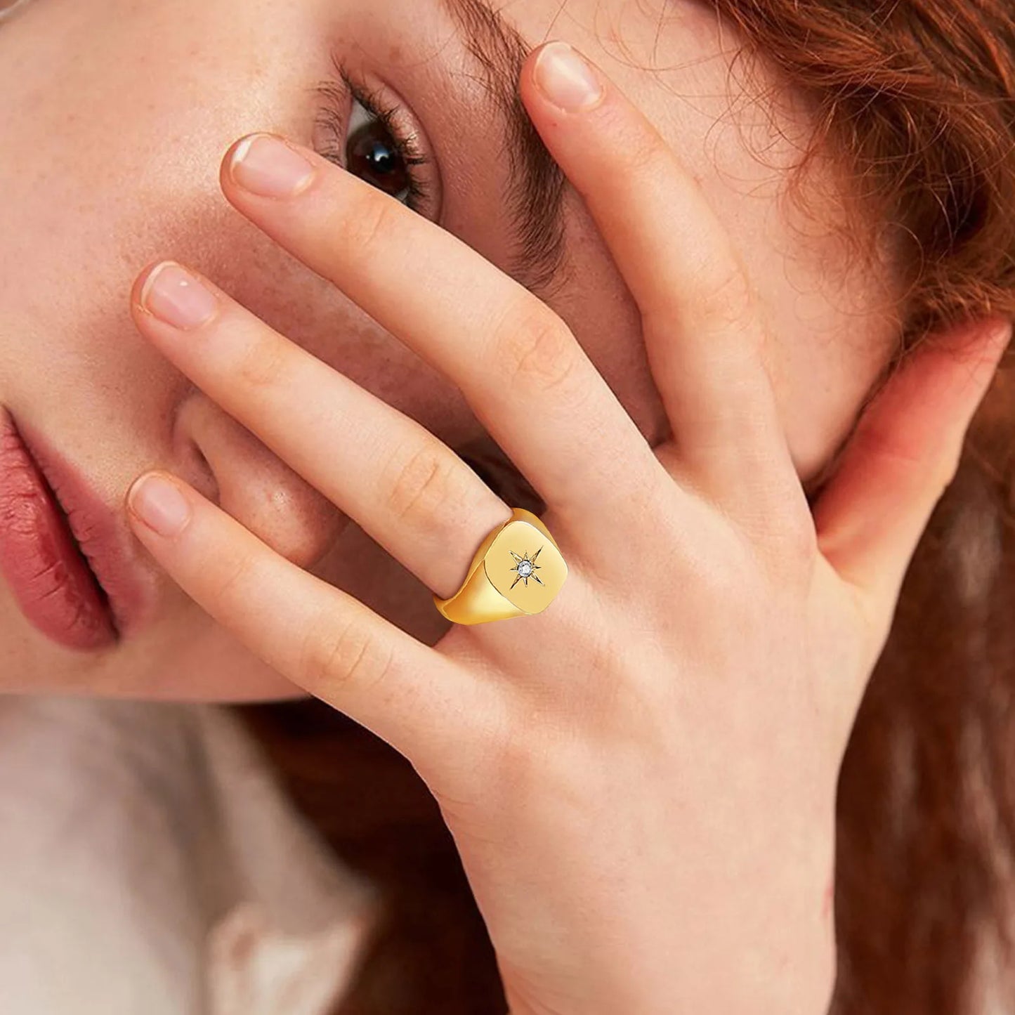 Bague Chevalière Étoile Femme Couleur Or - Zircone AAA