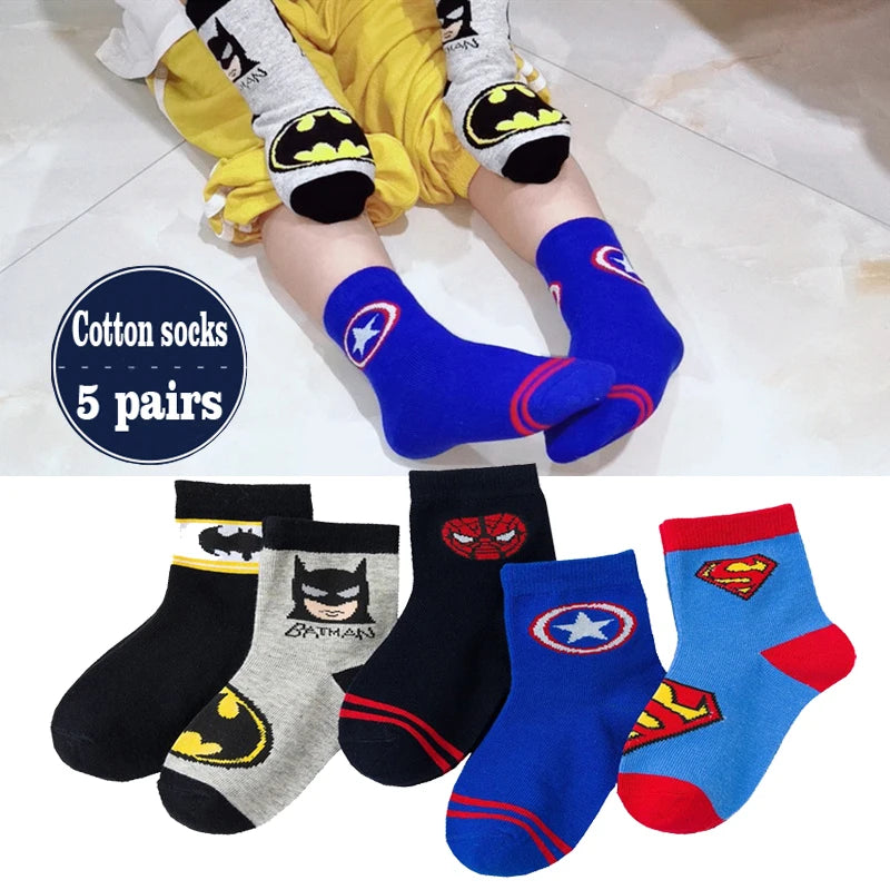 Lot de 5 Paires Chaussettes Spider-Man Garçon - Chaussettes Tube Coton Héros | Automne Hiver Enfant