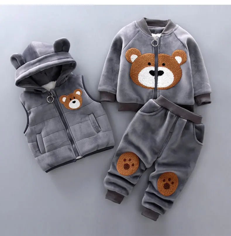 Ensemble 3 Pièces Bébé Hiver - Sweat + Pantalon + Gilet à Capuche - Vêtements Chauds Automne