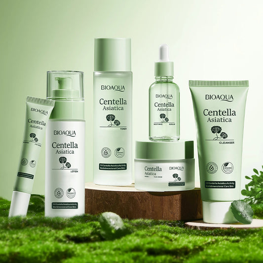 Kit Soin Visage Centella Asiatica 6 Pièces - Nettoyant Doux Hydratation Profonde Routine Quotidienne Tous Types Peau