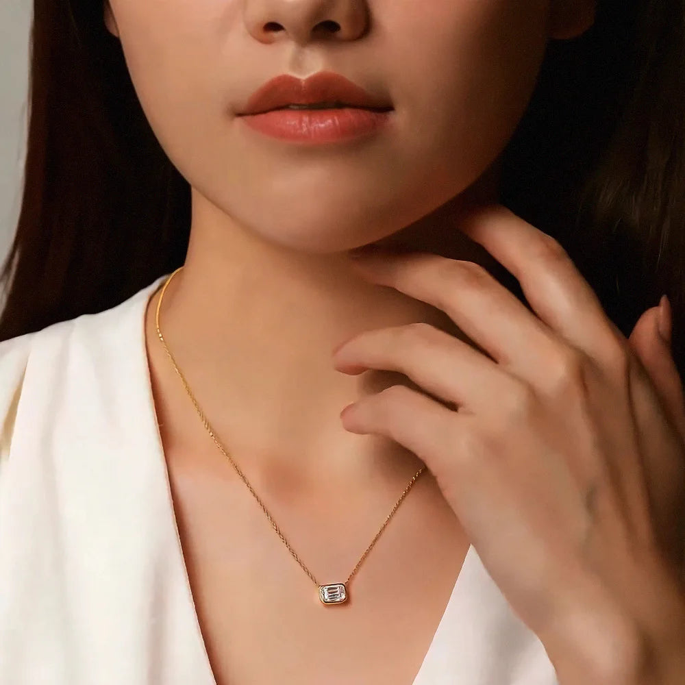 Collier Pendentif Moissanite Émeraude 1ct - Certifié 14K Argent 925 Sterling Diamant Mariage Luxe Cadeau Femme