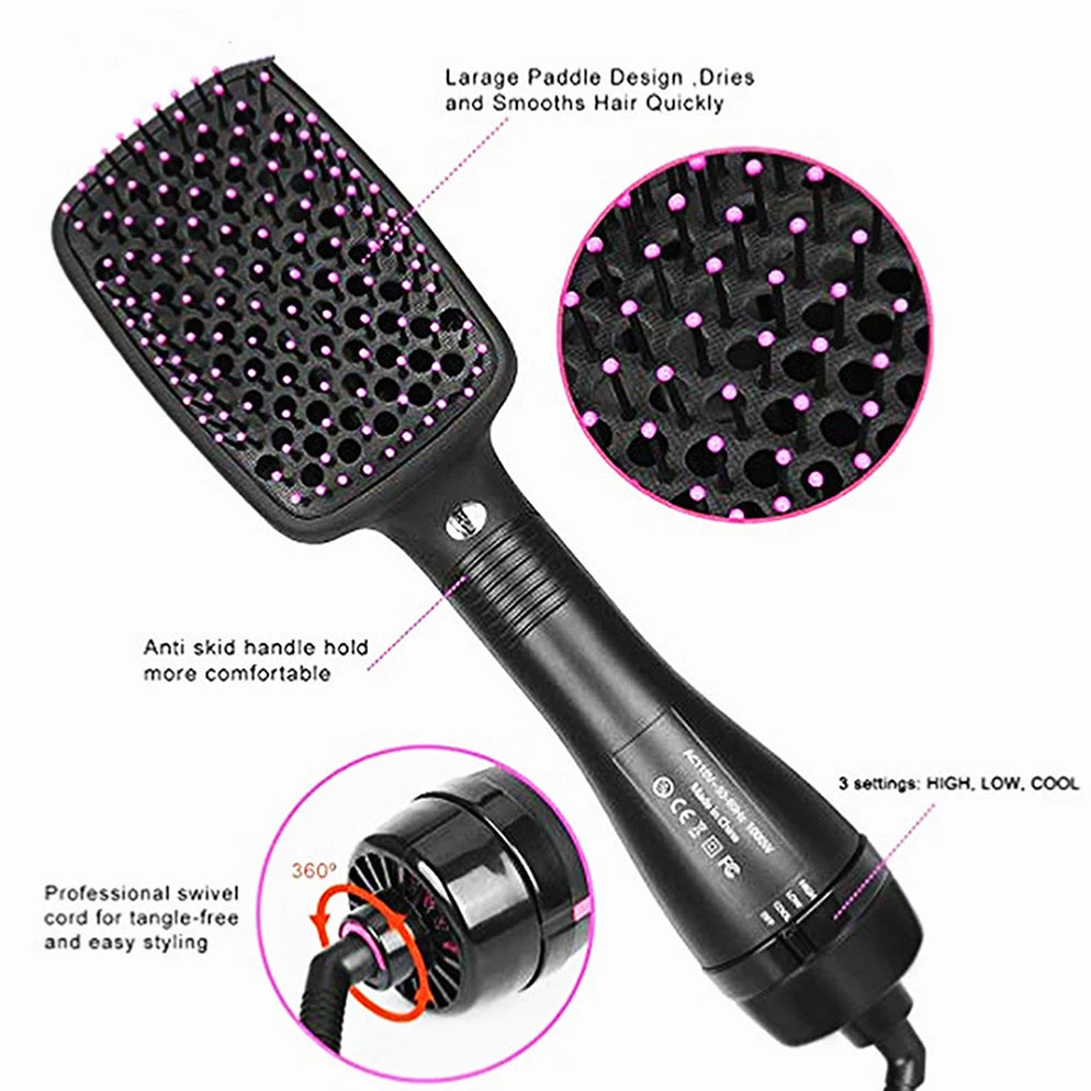 Brosse Sèche-Cheveux Ionique 1 Étape - Lisseur Boucleur Chaud Air Humide Sec Multifonction Coiffage