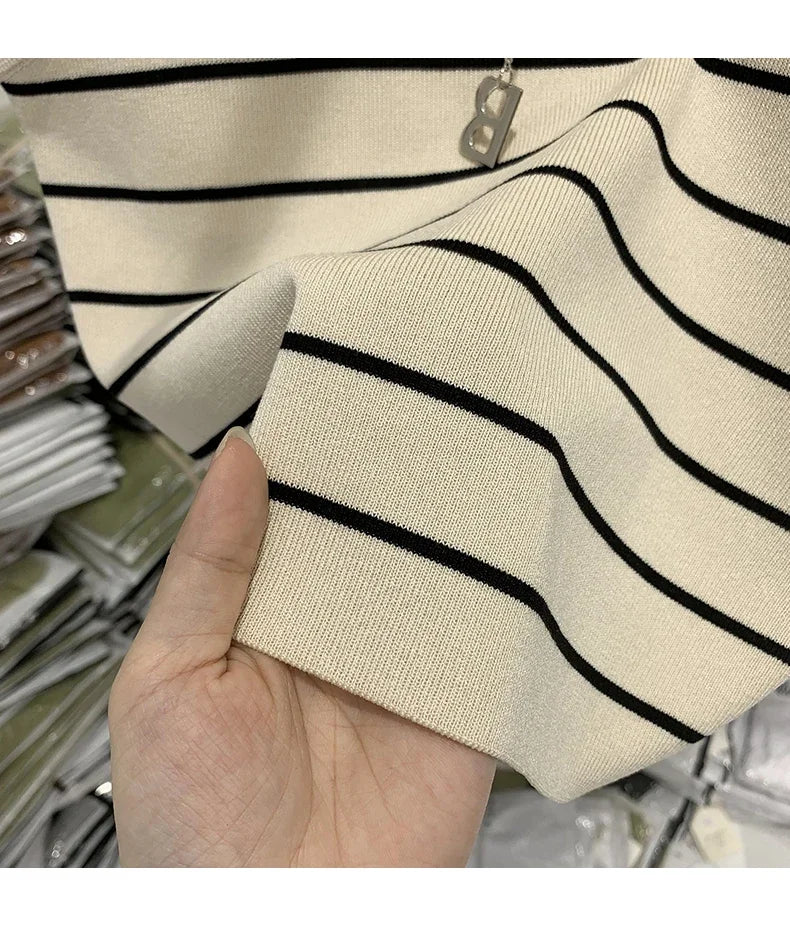 Débardeur Femme Rayé Sans Manches - Top Court Tricot Été Tempérament Élégant