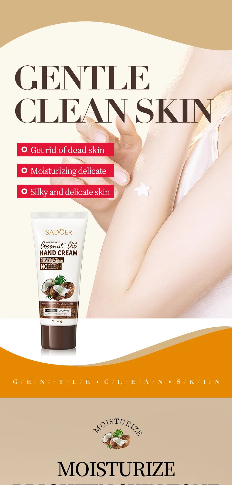 Crème Mains Noix de Coco 60g - Hydratante Nourrissante Anti-Crevasses Raffermissante Femme