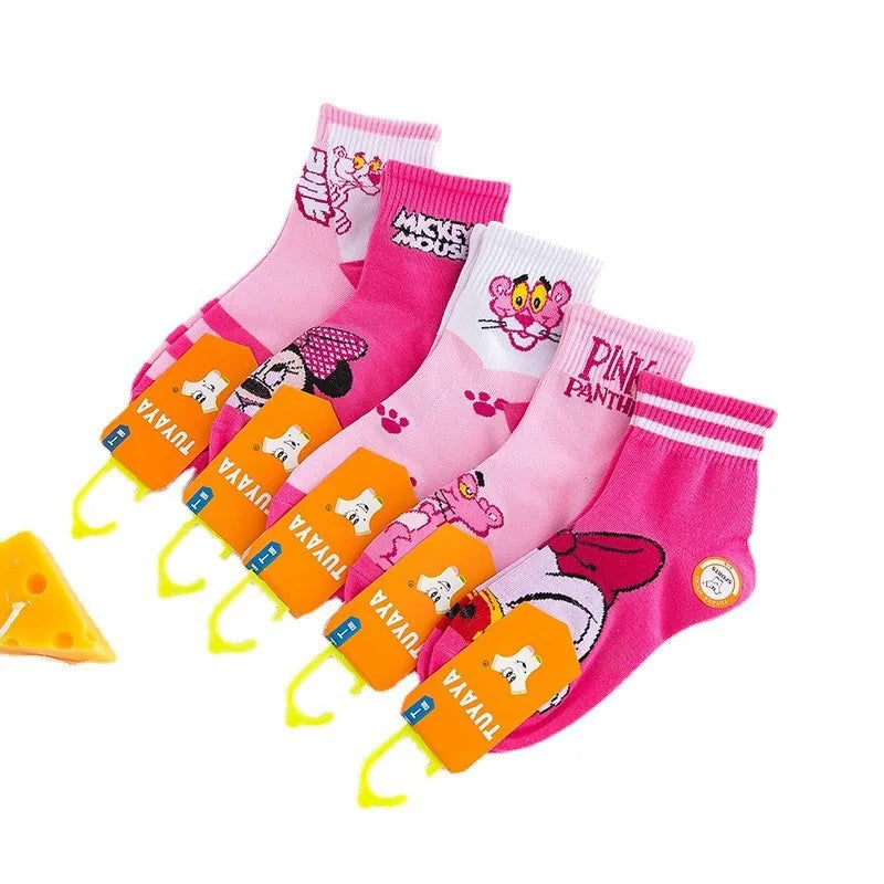 Lot 5 Paires Chaussettes Disney Mickey Minnie - Socquettes Coton Antidérapantes Enfant 2-12 Ans