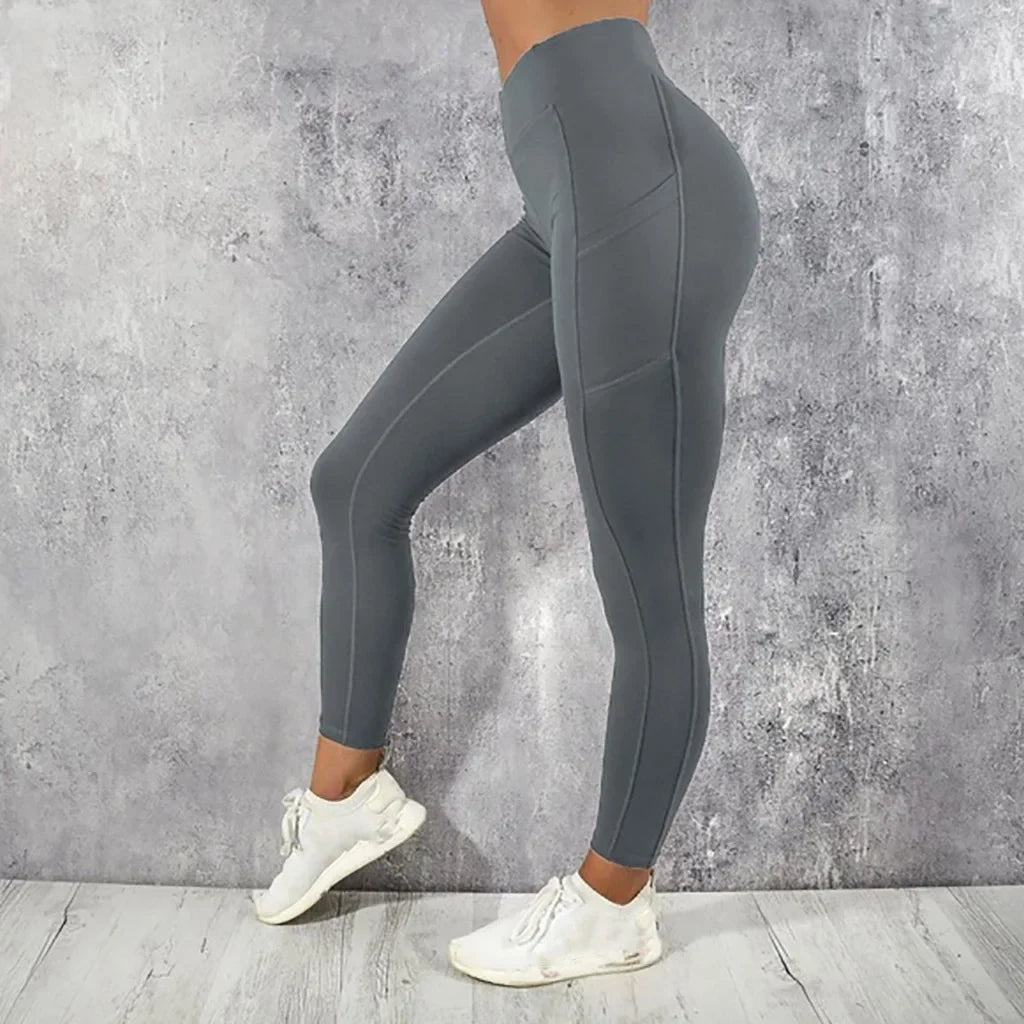 Legging Fitness Femme Taille Haute Poches - Yoga Gym Workout Running Butt Lifting