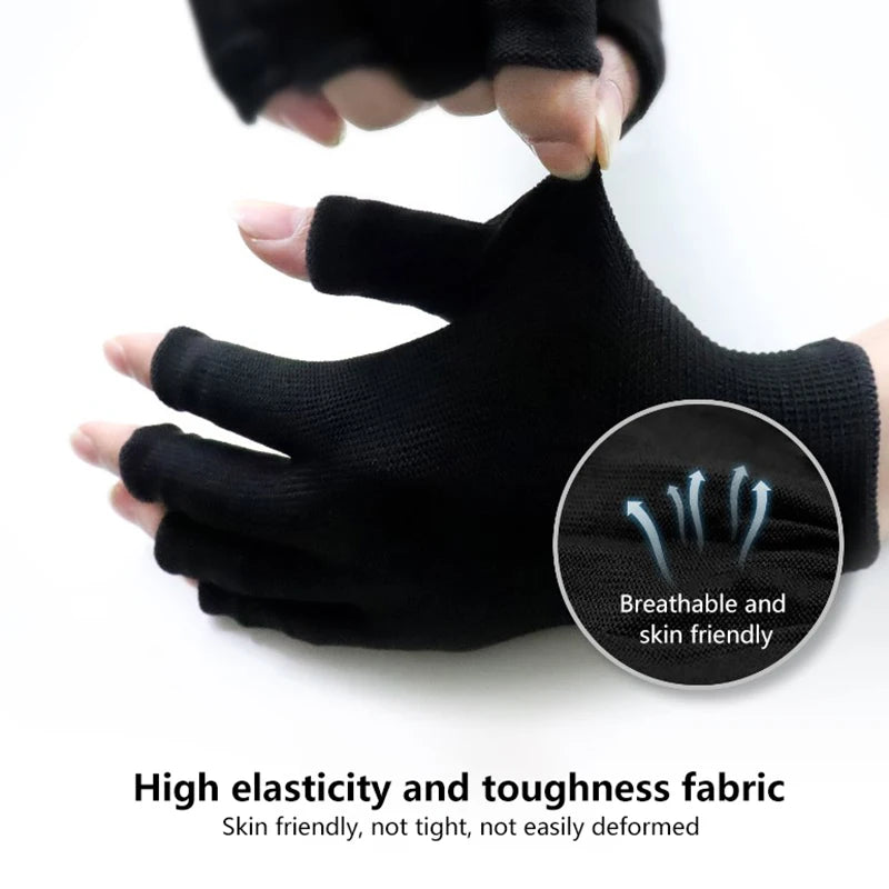 Paire Gants UV Nail Art Noirs Fins Anti-UV - Protection Gel Shield Sans Doigts Manucure Outils Lampe LED Séchoir Ongles