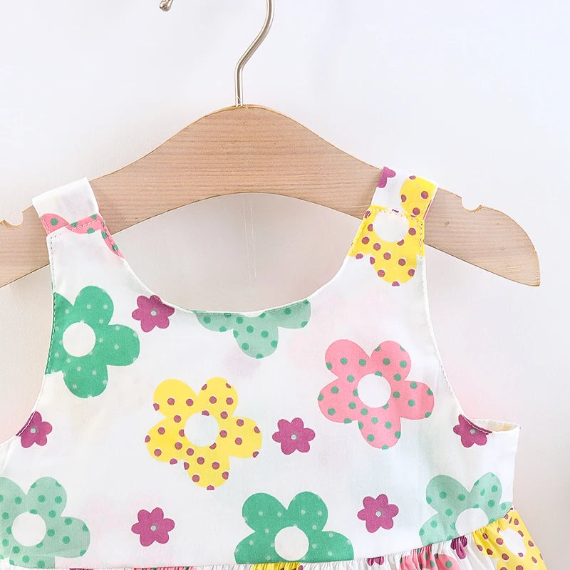 Ensemble Bébé Fille Été - Robe Princesse Florale + Chapeau Nœud 2 Pièces 3-6 Mois