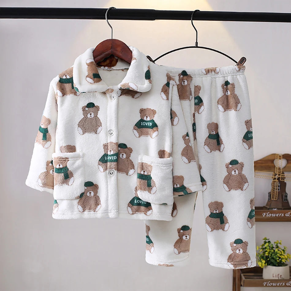 Pyjama Enfant Hiver Polaire Corail - Ensemble Cartoon Doux et Chaud