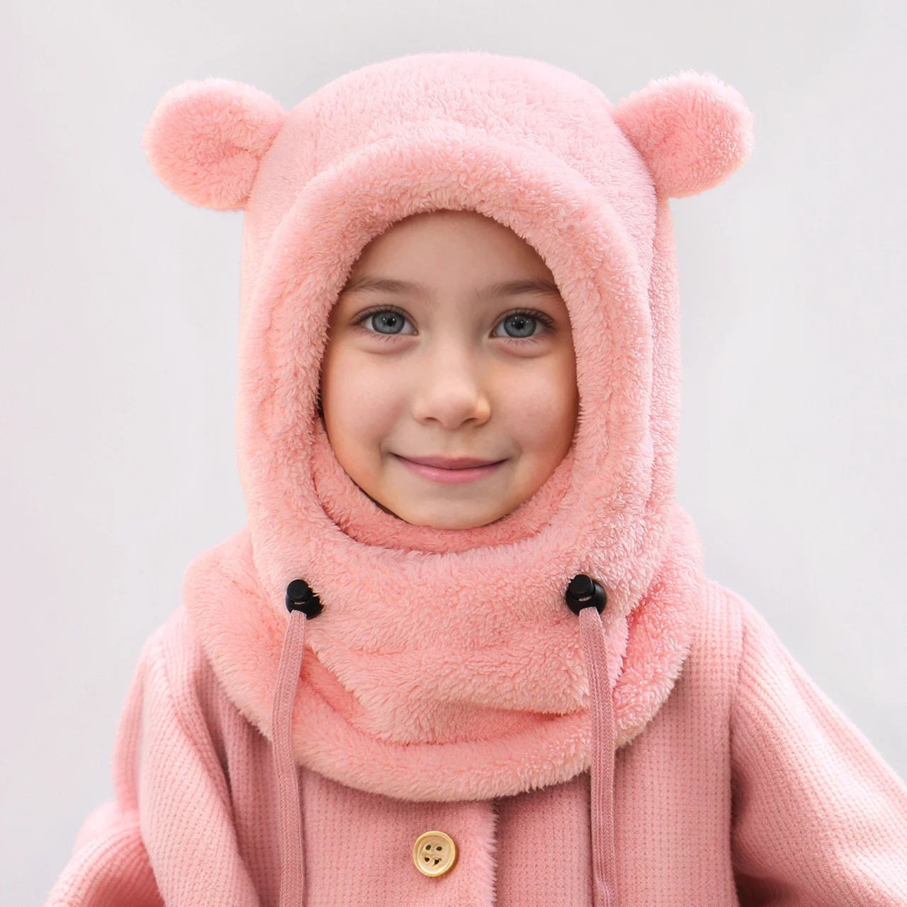 Bonnet Cagoule Enfant Rose - Casque Polaire Thermique Écharpe Intégrée Ski