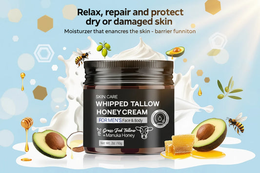 Crème Fouettée Tallow Miel Homme 60g - Hydratant Naturel Suif Nourri Herbe Miel Manuka Soin Visage Corps 2025