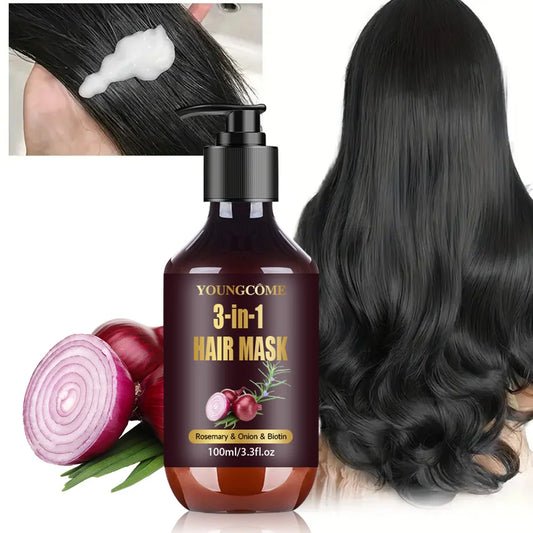 Masque Capillaire Bio au Romarin, Oignon et Biotine 3-en-1 - Traitement Naturel Anti-Chute 100ml