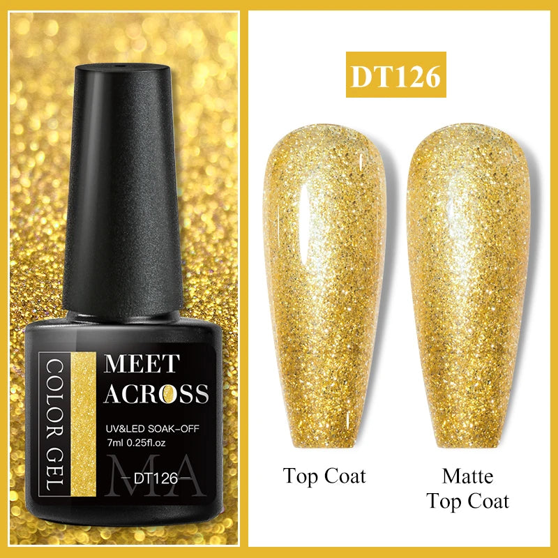 Vernis Gel Base Caoutchouc MEET ACROSS 7ml - Thermochrome Paillettes Gradient UV Manucure Longue Tenue