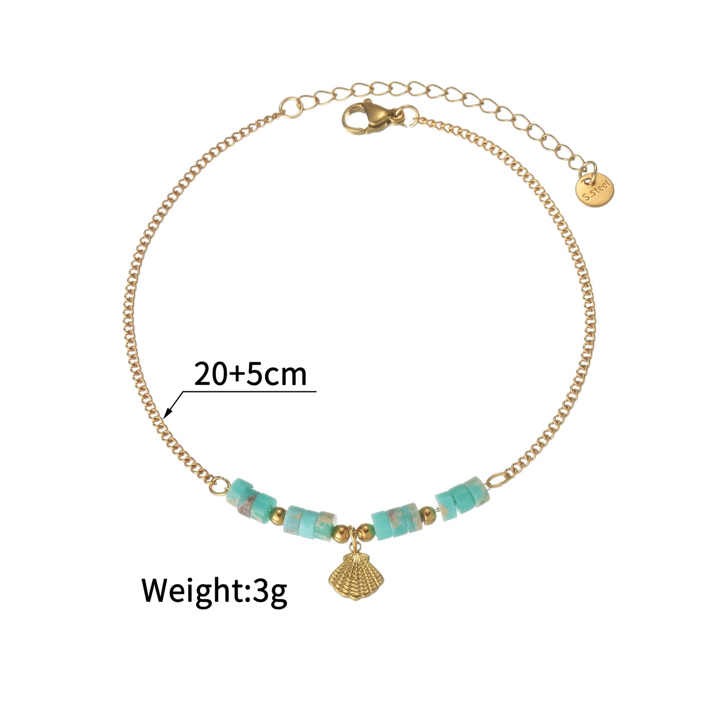 Chaîne Cheville Perle Imitation Or Plaqué - Acier Inoxydable Élégante Fashion Coquillage Plage Cadeau Femme