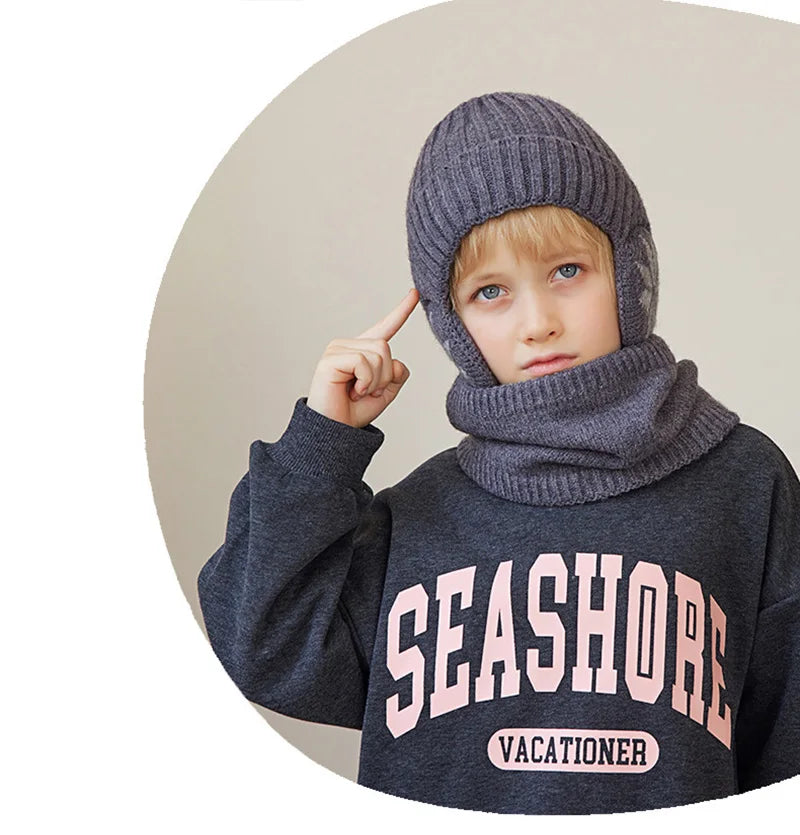 Ensemble 2 Bonnets Tricotés Enfant Doublure Polaire - Chapeau Écharpe Hiver 4-10 Ans