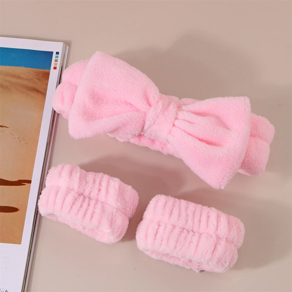 Lot 3pcs Bandeau Spa Serre-Tête Bracelet Lavage Visage - Microfibre Maquillage Serviette Cheveux Absorbant Poignet