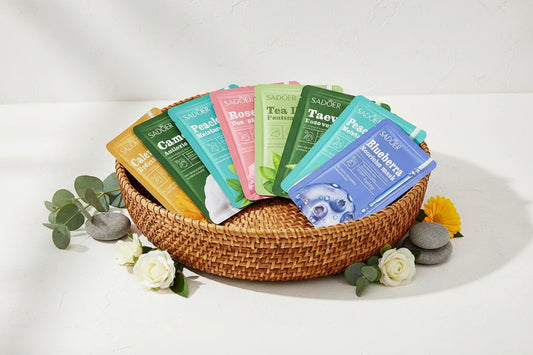 Lot 10pcs Masques Visage SADOER Fruits Floraux - Hydratant Raffermissant Camomille Myrtille Soin Peau Beauté