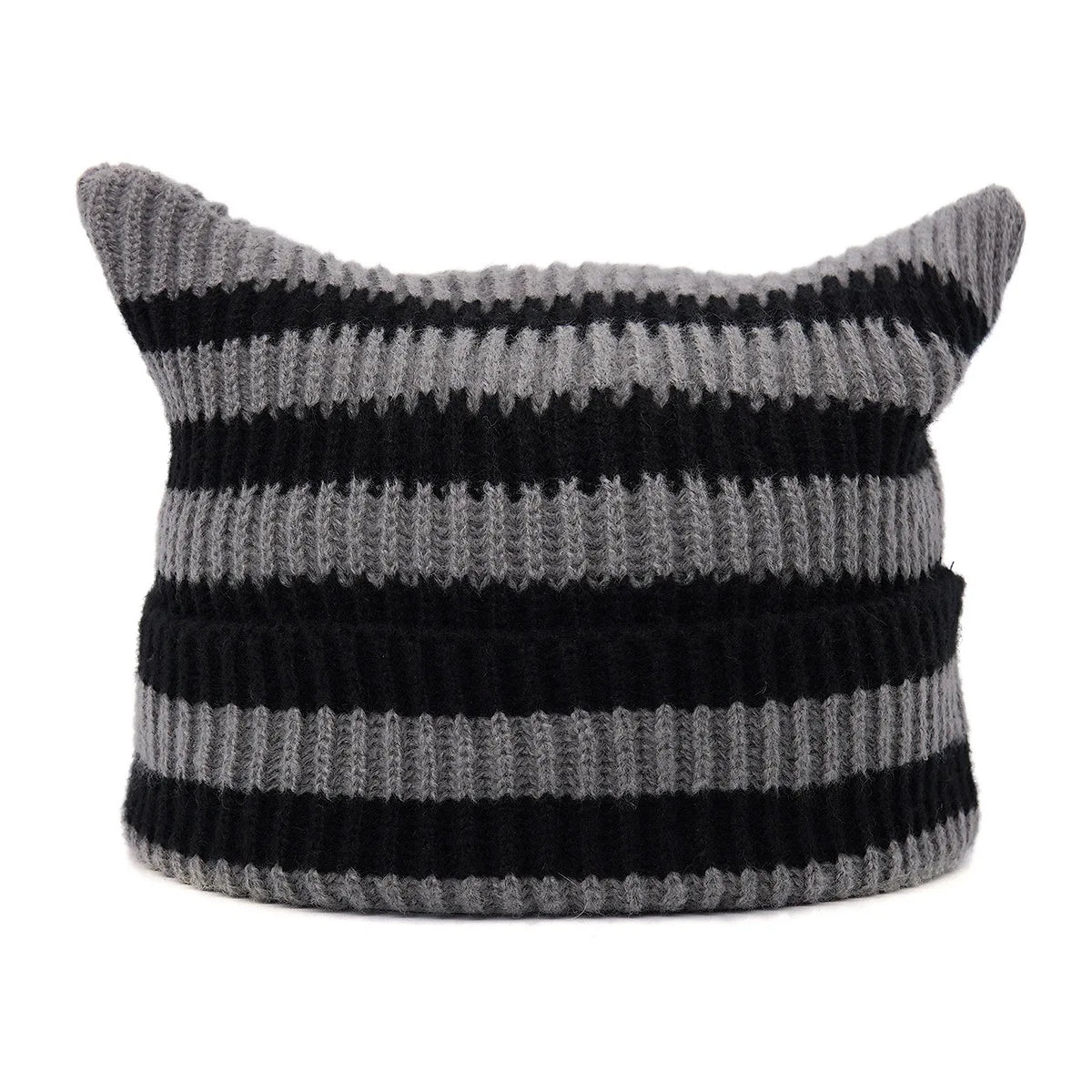 Bonnet Oreilles Chat Étoiles Rayures YK2 - Bonnet Hiver Femme Fille Petit Diable Tricoté Party