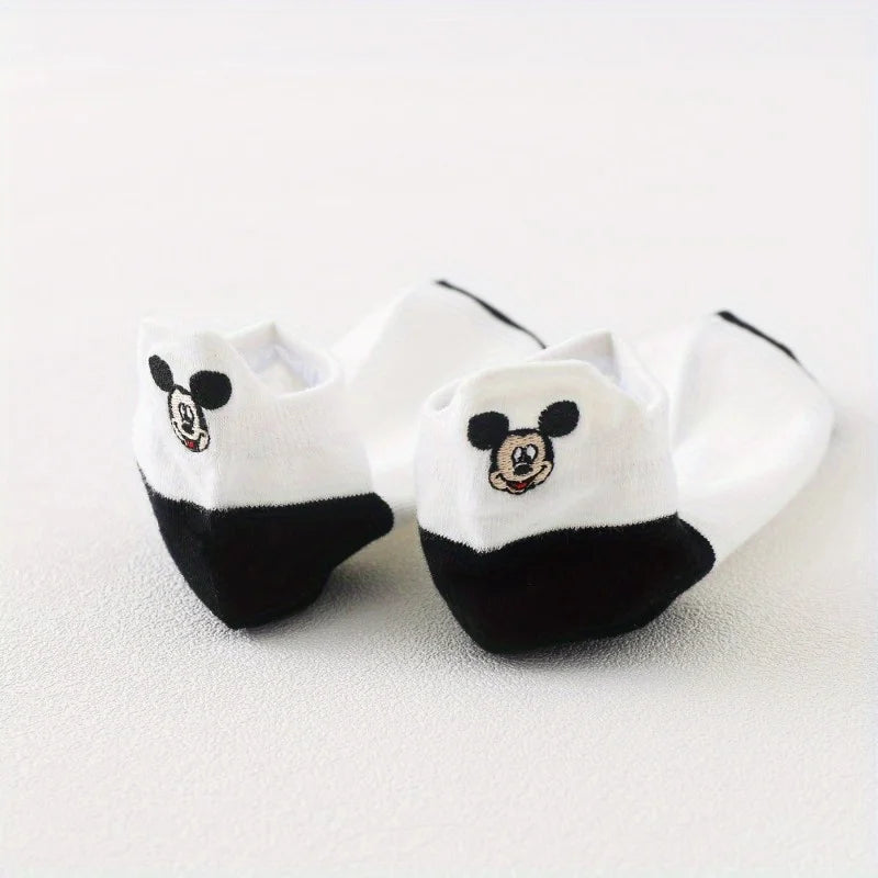 Lot 5 Paires Chaussettes Mickey Mouse Enfant - Socquettes Coton Noir Blanc Cartoon Respirantes
