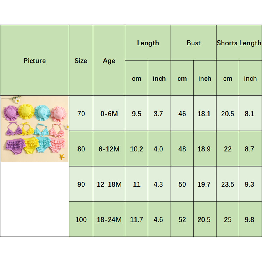 Maillot de Bain Bébé Fille 3 Pièces - Bikini Nœud Halter Volants Chapeau Été