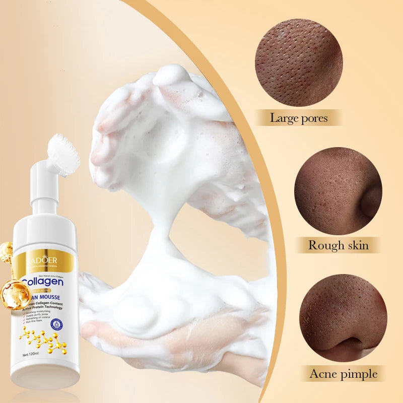 Nettoyant Visage Mousse Collagène SADOER - Soin Anti-Rides Hydratant Nettoyage Profond