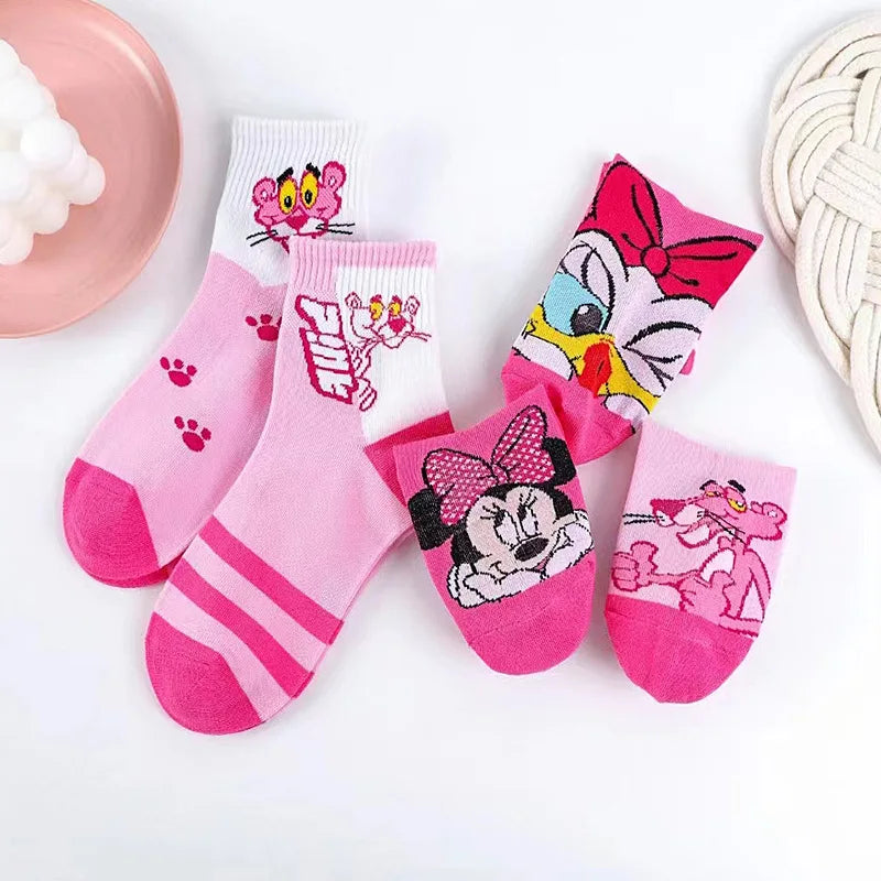 Lot 5 Paires Chaussettes Disney Mickey Minnie - Socquettes Coton Antidérapantes Enfant 2-12 Ans