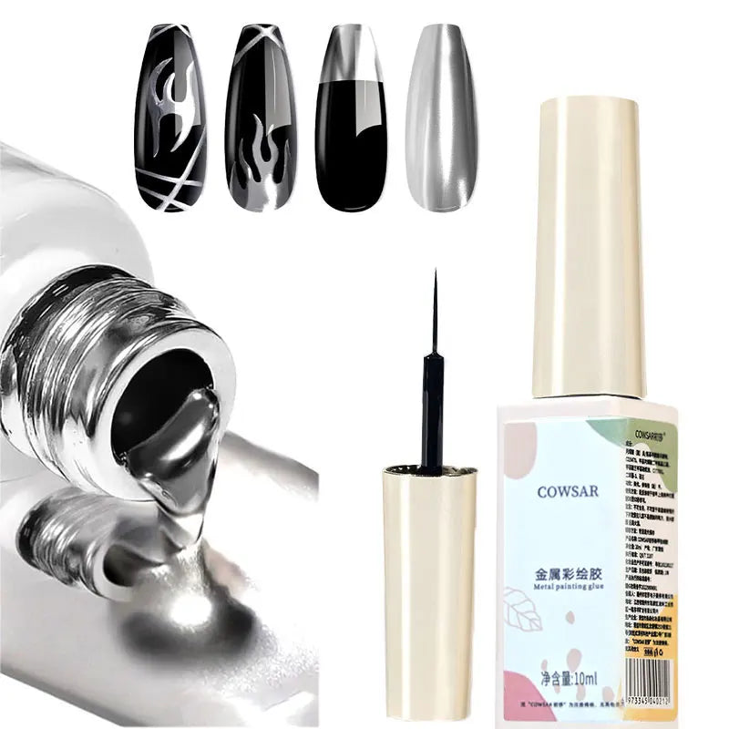 Gel Liner Métallique Miroir 5/7/8ml - Peinture Nail Art Super Brillant Argenté Or Rose Semi-Permanent UV