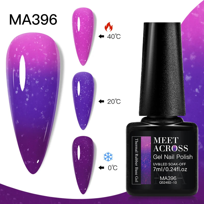 Vernis Gel Base Caoutchouc MEET ACROSS 7ml - Thermochrome Paillettes Gradient UV Manucure Longue Tenue