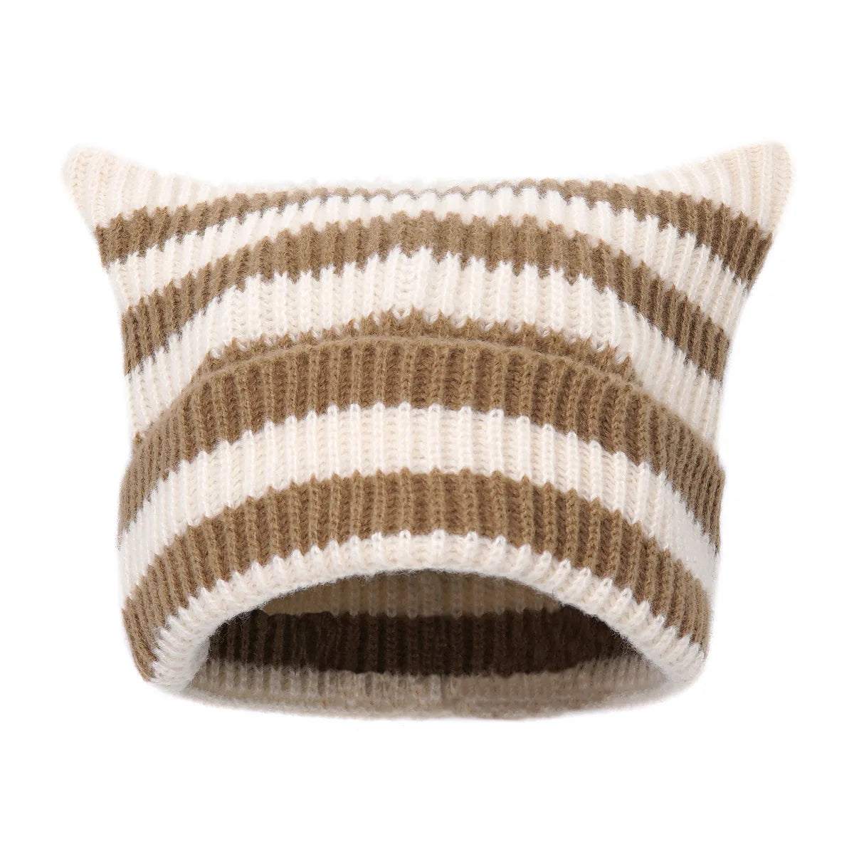 Bonnet Oreilles Chat Étoiles Rayures YK2 - Bonnet Hiver Femme Fille Petit Diable Tricoté Party