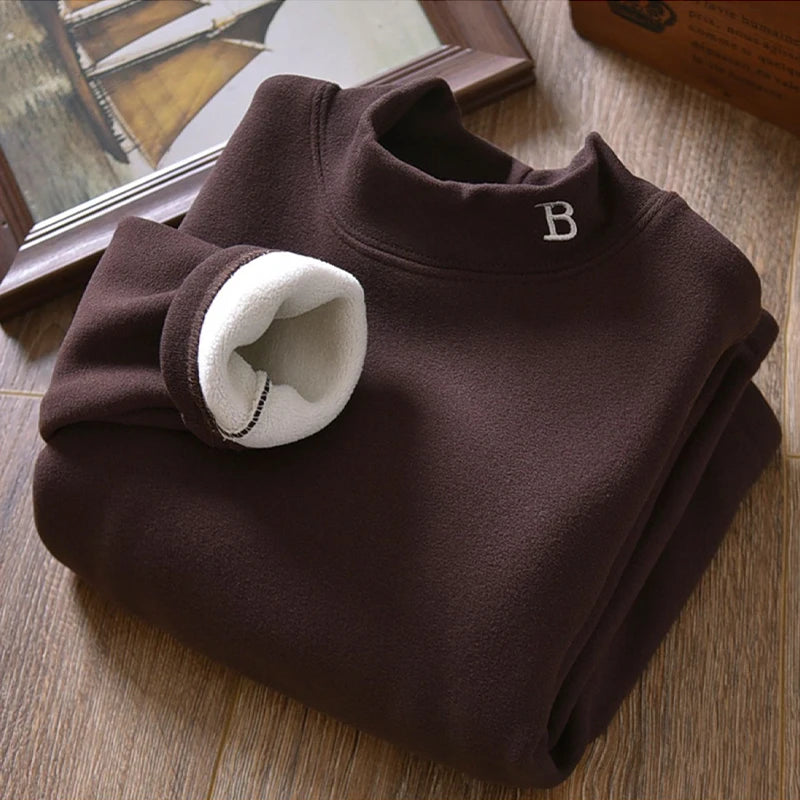 T-Shirt Thermique Enfant - Col Montant Velours Broderie Lettre