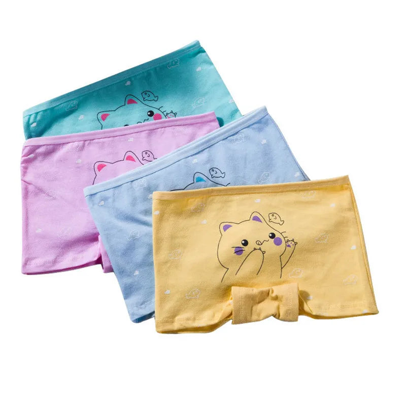 Lot 4 Culottes Fille Cartoon - Boxers Coton Imprimés Mignons 2-10 Ans