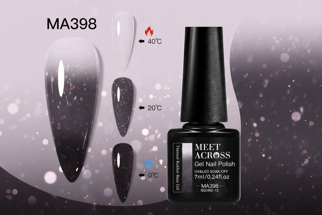 Vernis Gel Base Caoutchouc MEET ACROSS 7ml - Thermochrome Paillettes Gradient UV Manucure Longue Tenue