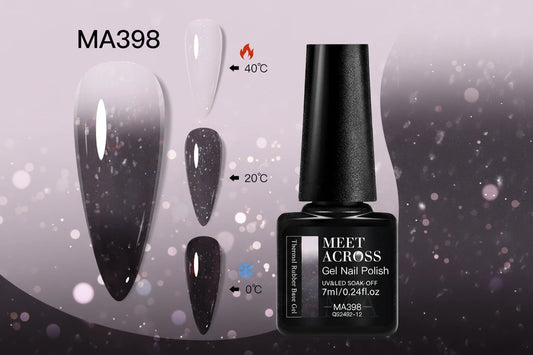 Vernis Gel Base Caoutchouc MEET ACROSS 7ml - Thermochrome Paillettes Gradient UV Manucure Longue Tenue