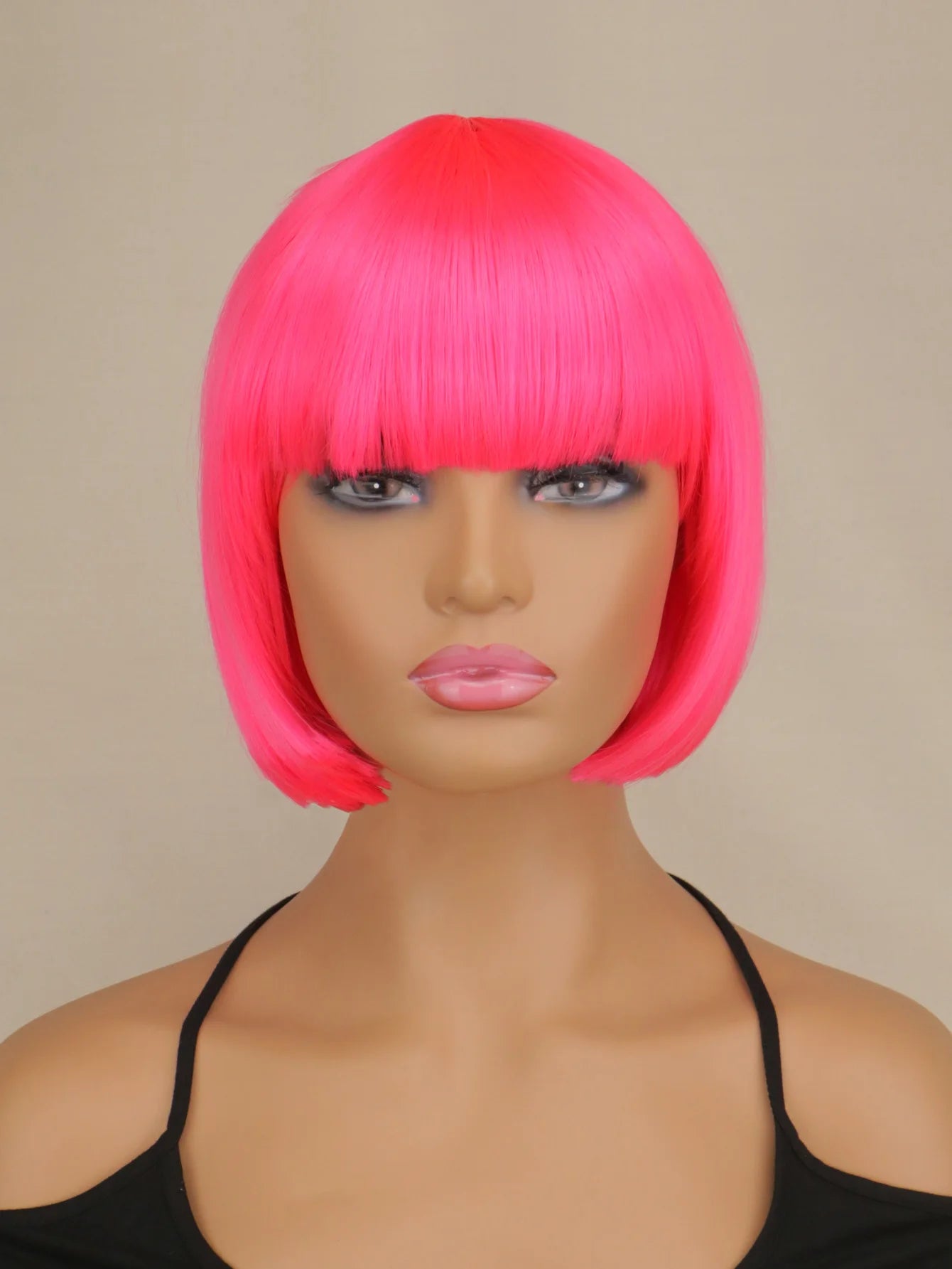 Perruque Bob Courte Synthétique Frange - Femme Noir Blonde Rose Lolita Cosplay Soirée Naturelle