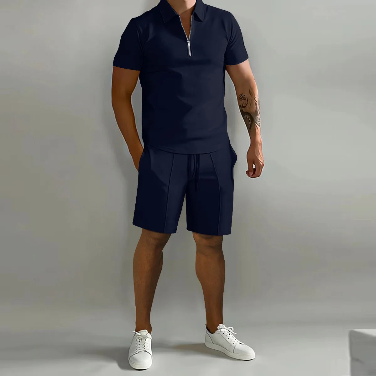 Ensemble Homme 2 Pièces Polo Sport - Polo Manches Courtes & Short Décontracté Automne