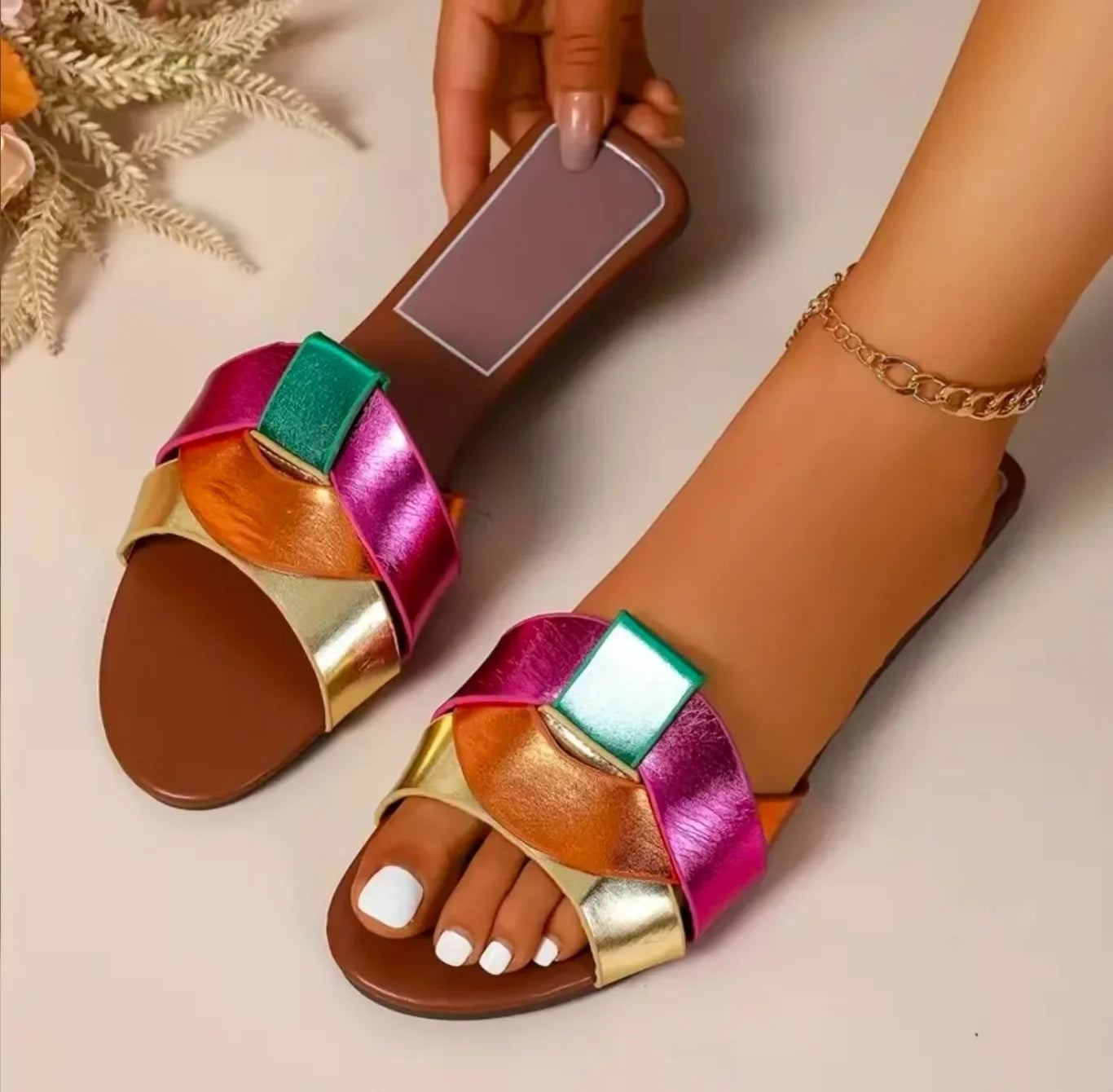 Sandales Femme Plates Été - Mules Confortables Antidérapantes Bout Rond - Chaussures Casual Sexy