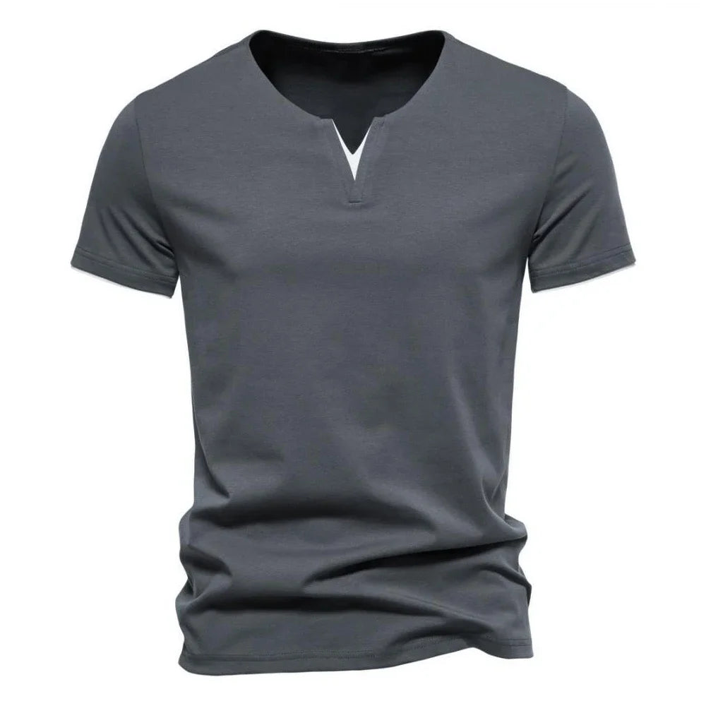T-Shirt Homme Henley Col V - Fitness Sport Respirant Été