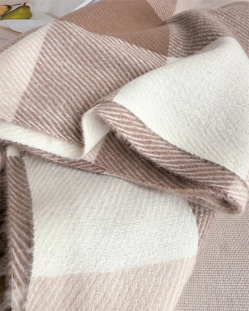 Écharpe Plaid Carreaux Luxe Automne/Hiver - Pashmina Châle Franges Femme Chaud