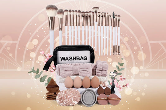 MAANGE Kit Maquillage Multifonction 42pcs - 20 Pinceaux avec Trousse Lavage Houppettes Poudre Multi-Styles Coffret Cadeau