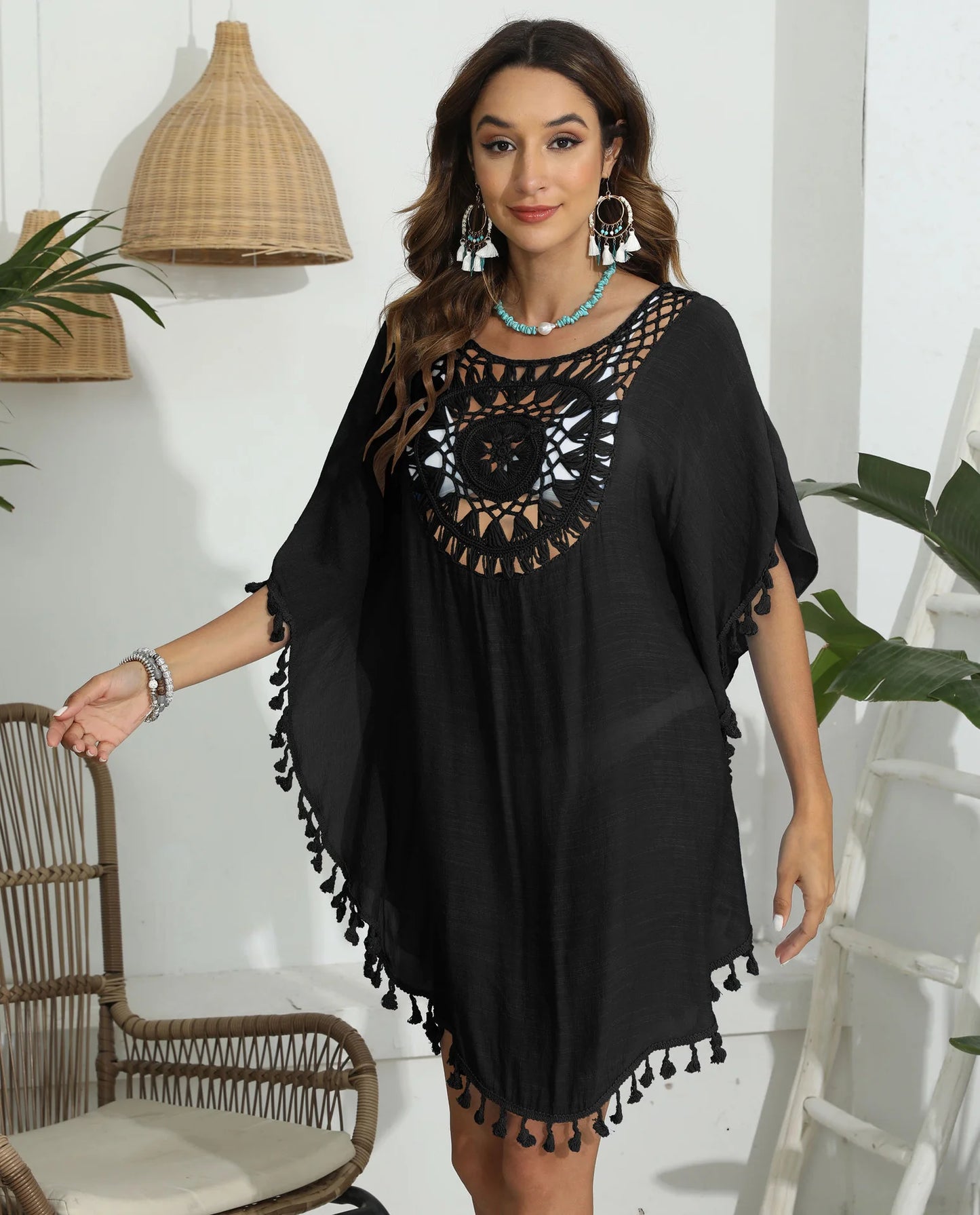 Robe de Plage Crochet Femme - Bikini Cover Up Monochrome Sexy