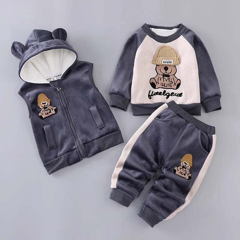 Ensemble 3 Pièces Bébé Hiver - Sweat + Pantalon + Gilet à Capuche - Vêtements Chauds Automne