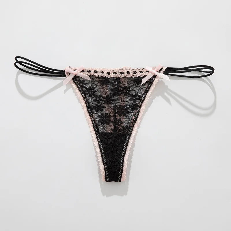 Culotte Femme Sexy Dentelle Double Ceinture - String Taille Haute Transparent Ajouré Élégant