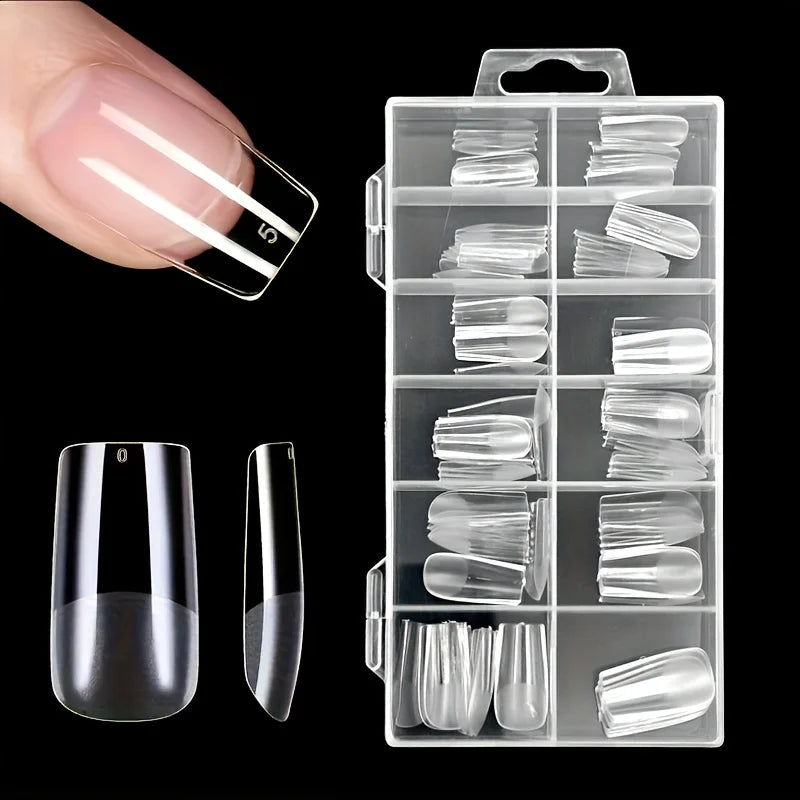 Lot 120 Capsules Ongles Carrées Medium Acrylique Semi-Mat Couverture Complète Gel Doux Pré-Formées DIY Manucure Salon Transparent