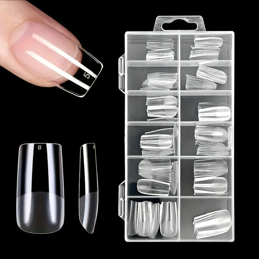 Lot 120 Capsules Ongles Carrées Medium Acrylique Semi-Mat Couverture Complète Gel Doux Pré-Formées DIY Manucure Salon Transparent