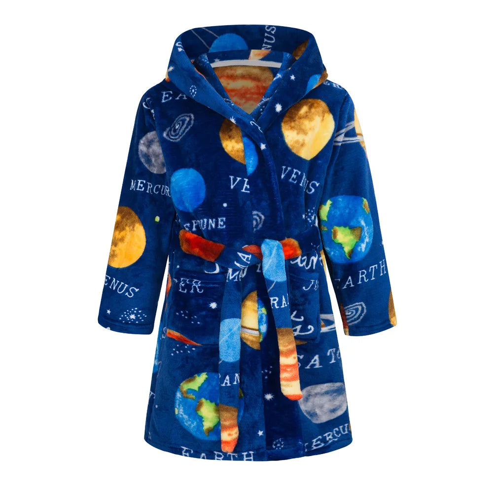 Peignoir Enfant Flanelle à Capuche - Robe de Chambre Douce Motif Cartoon - Automne Hiver 2-12 Ans