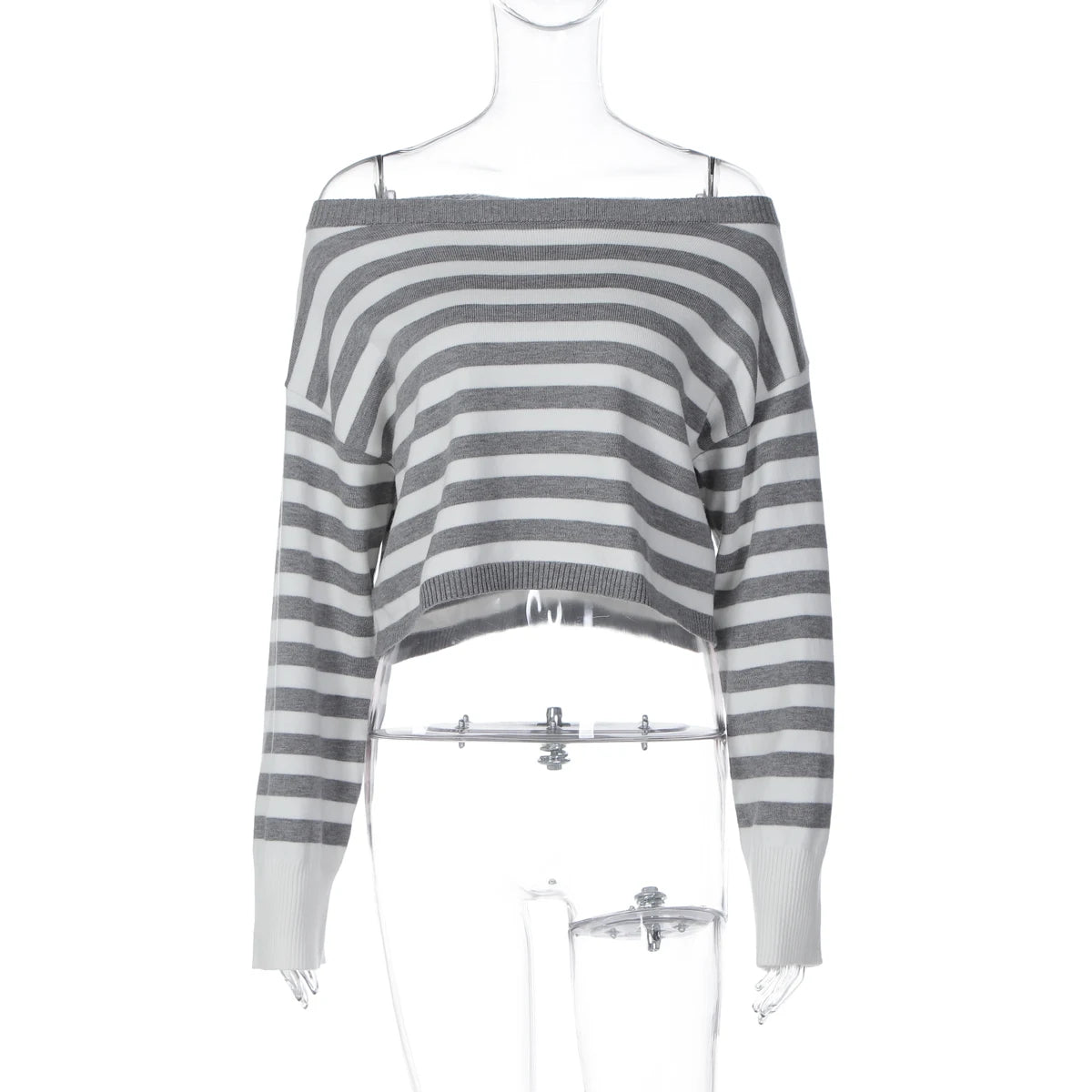 Ensemble Crop Top Épaule Asymétrique et Short Rayé