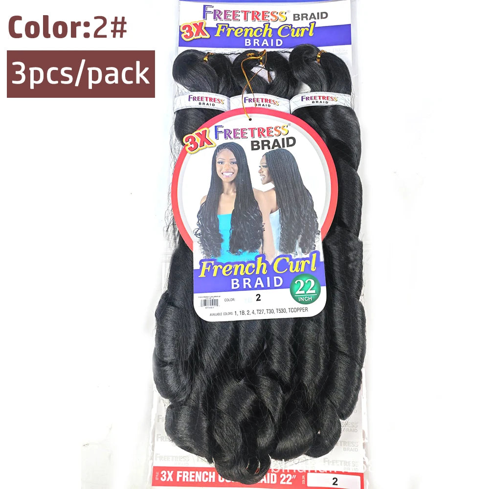 Extension Tresses French Curly 22 Pouces - Mèches Synthétiques Ondulées Loose Weave 3 Paquets