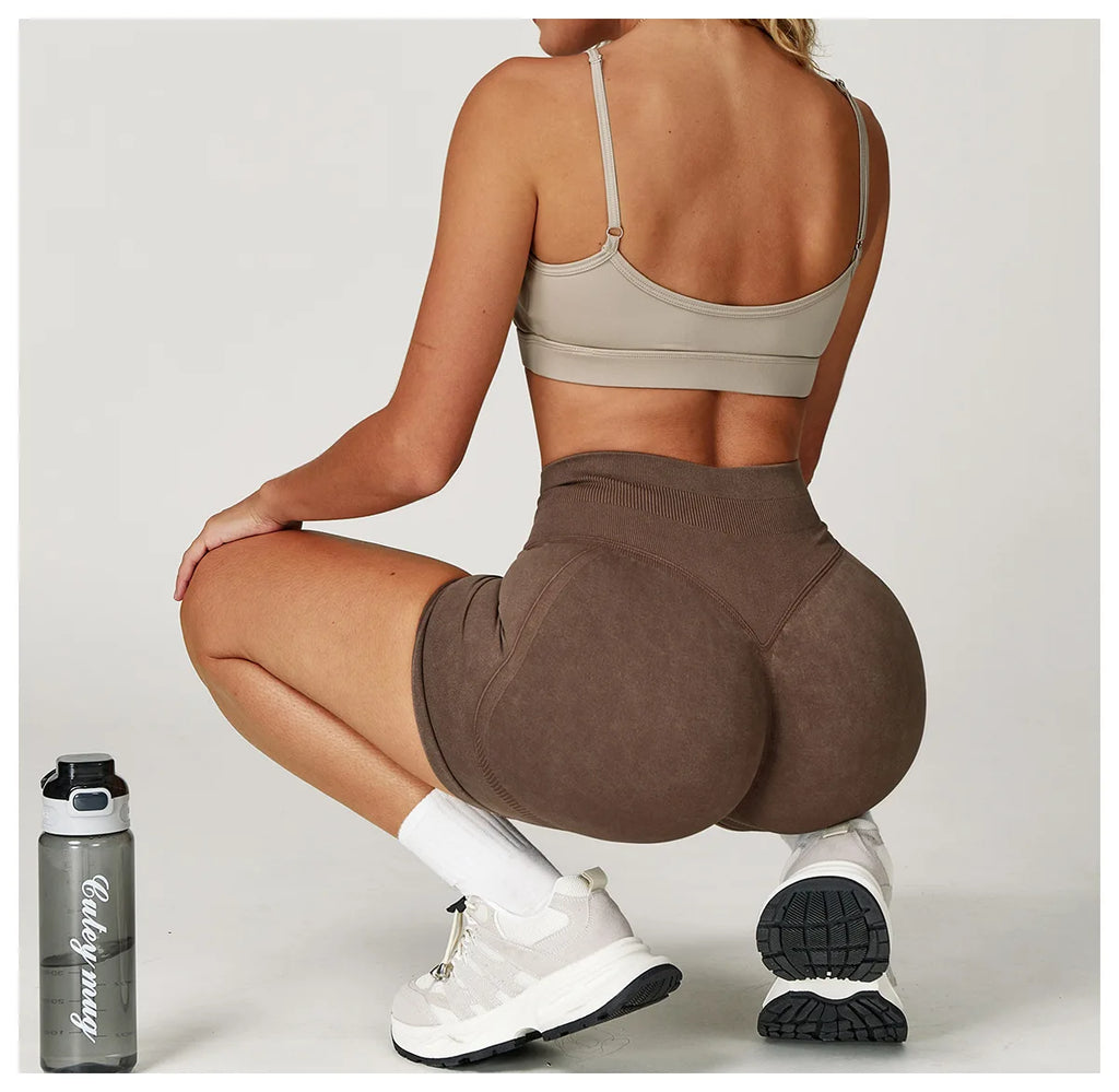 Short de Yoga Taille Haute Femme – Nylon Elasthanne, Sans Coutures, Gainant